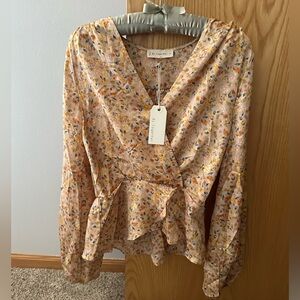 By Together Cream Wrap Peplum Blouse